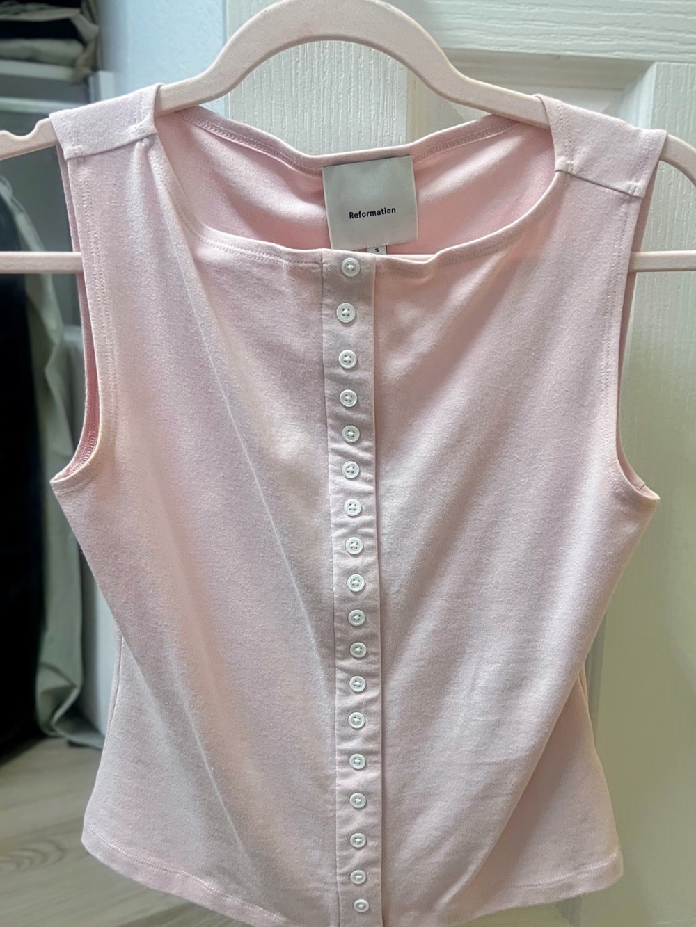 Reformation Pale Pink Sleeveless Button-Front Top